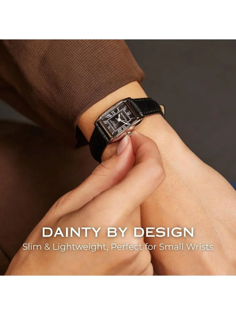 Women's Roman Silver Case Black Dial Dainty Vintage Tank Classic Square Watches